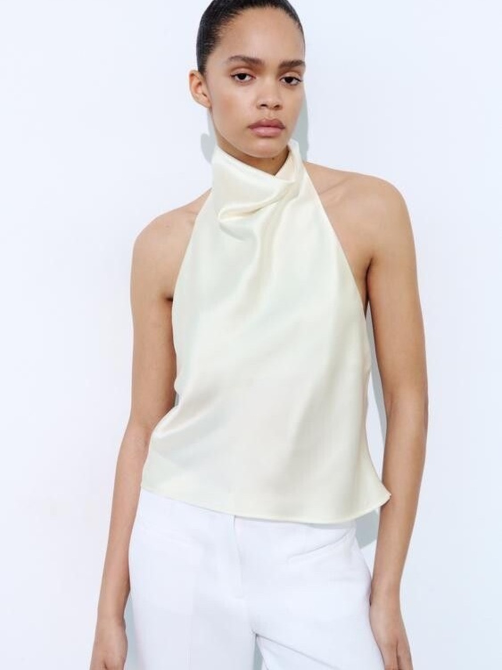 Zara Ivory Satin Halter Camisole
